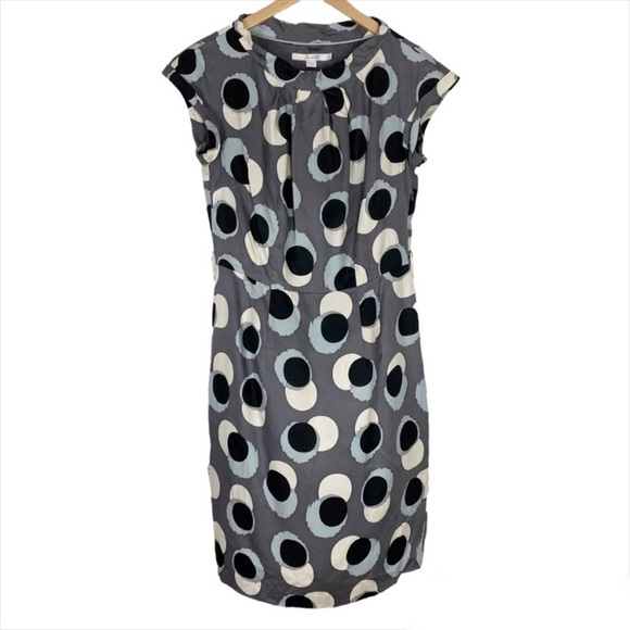BODEN Silk Blend Circle Print Gray Shift Dress Size:  8 Cap Sleeve - Picture 1 of 12